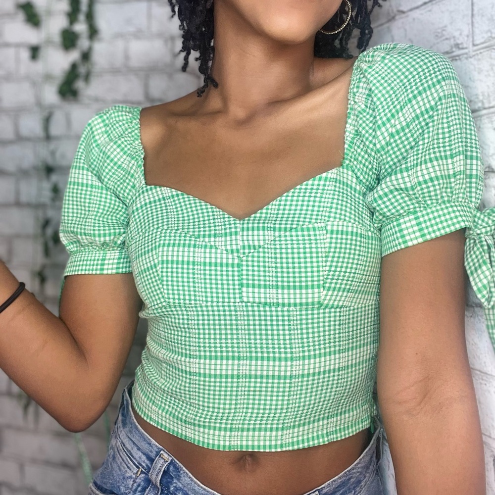 Green Gingham Crop Top